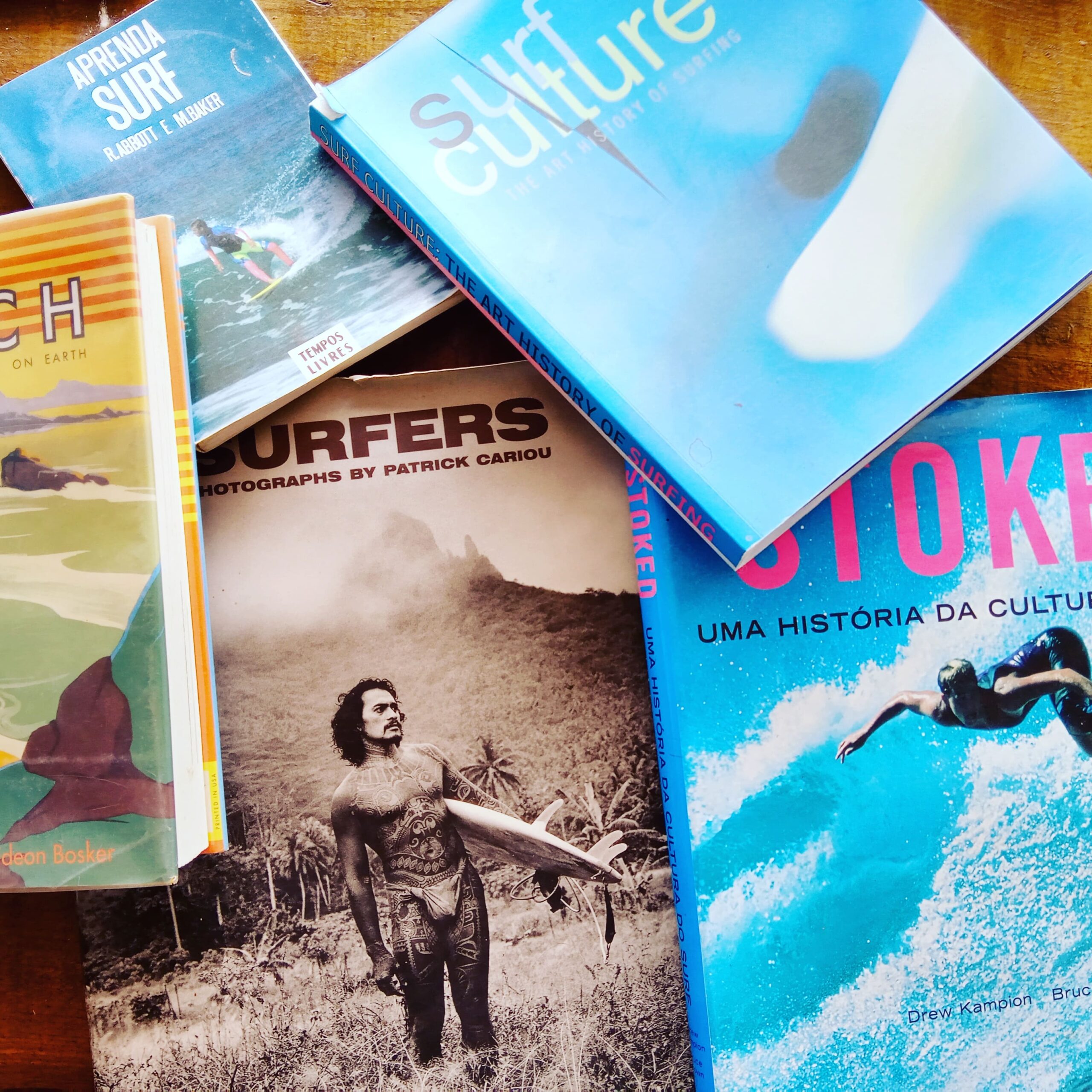 Surf magazines spread out on a table at Club Vagabond's coworking boutique